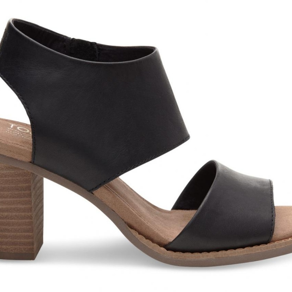 Toms Black Leather Block Heel Sandals